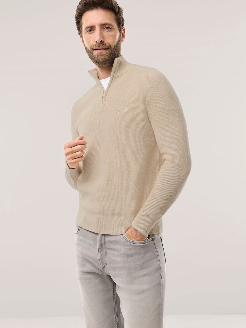 Gerippter Baumwoll-Troyer Natur