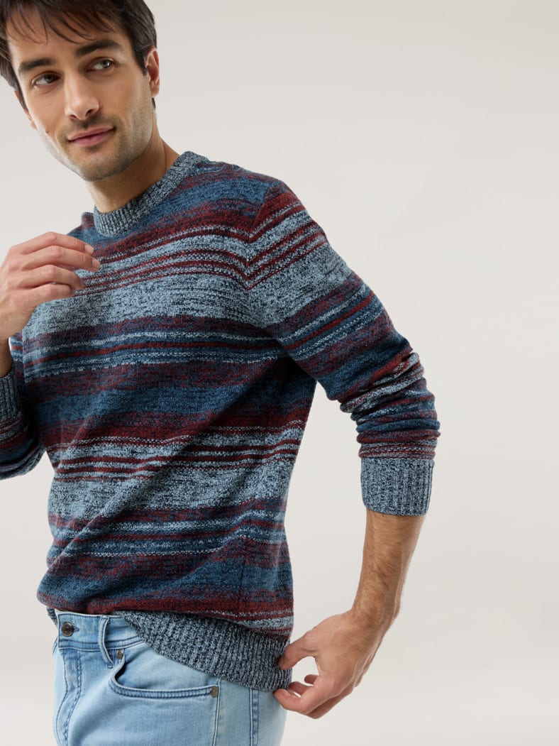 Multicolor-Pullover Blau/Feuerrot