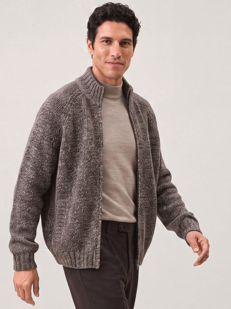 Grobstrick-Jacke aus Merinowolle Dunkelbraun