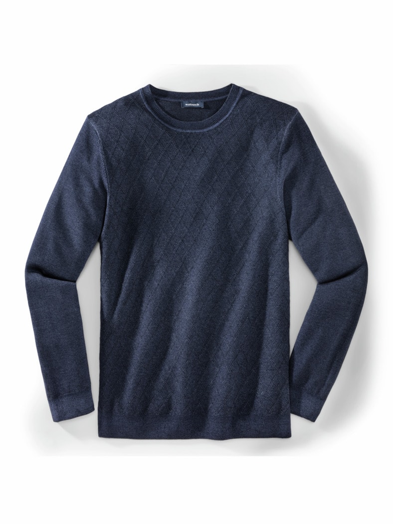 Strukturpullover Merino Extrafein Marine