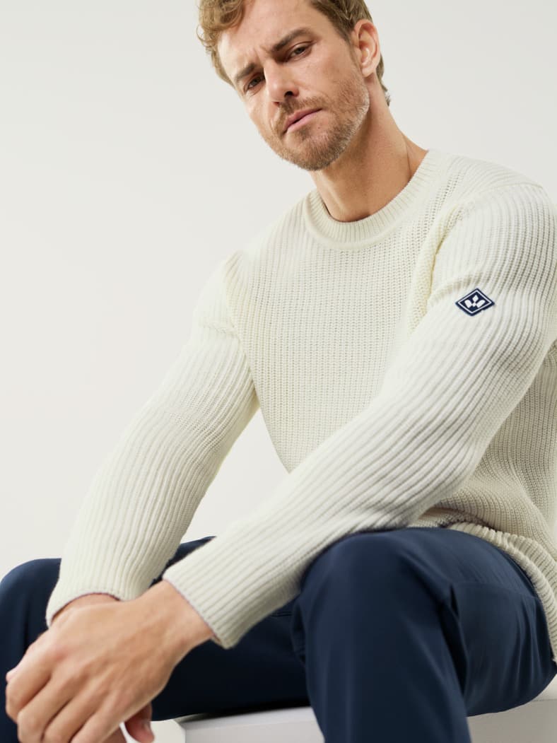 Patentstrick-Pullover Wollweiß