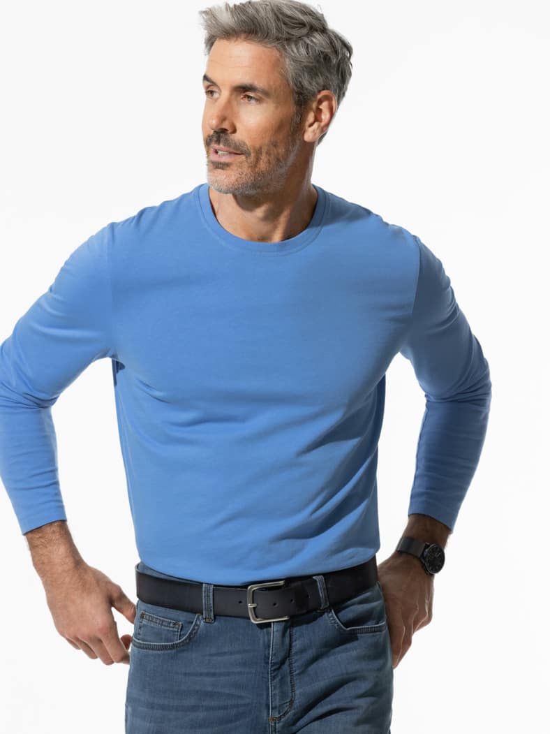 Langarm-Shirt Rundhalsausschnitt Mittelblau