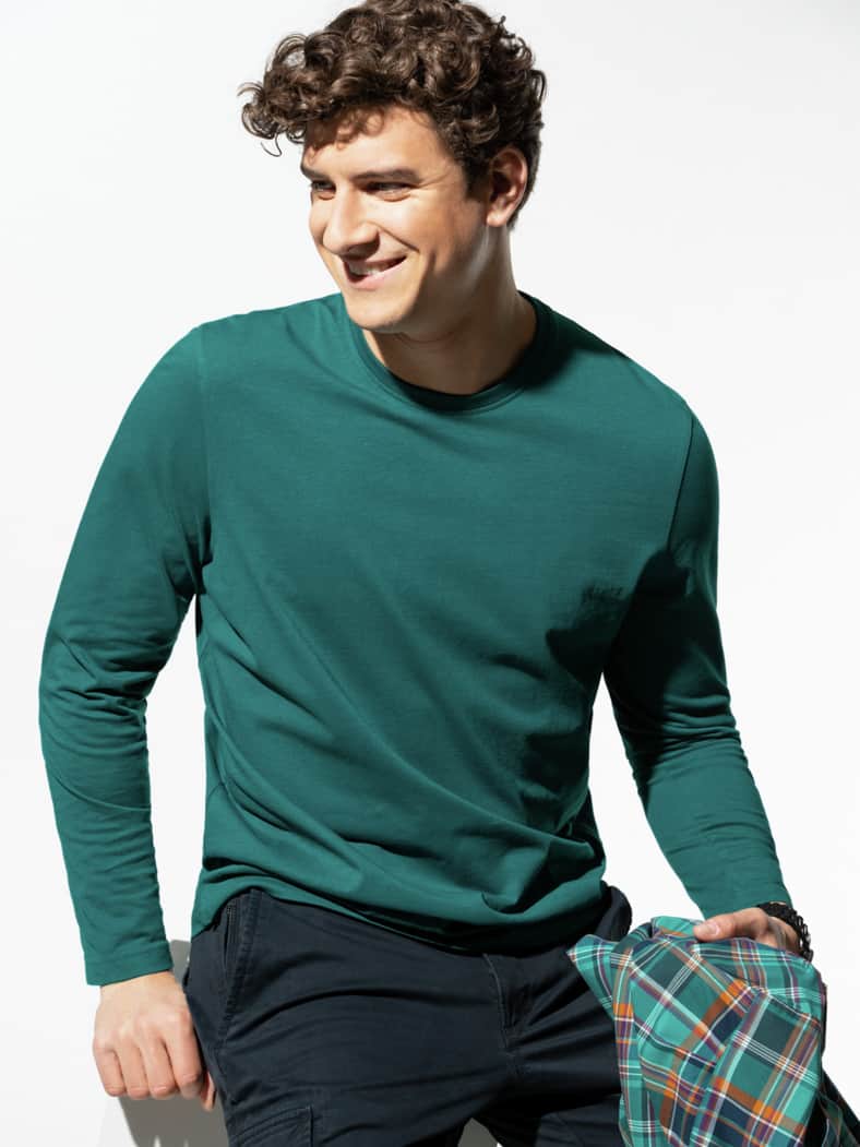 Langarm-Shirt Rundhalsausschnitt Smaragd