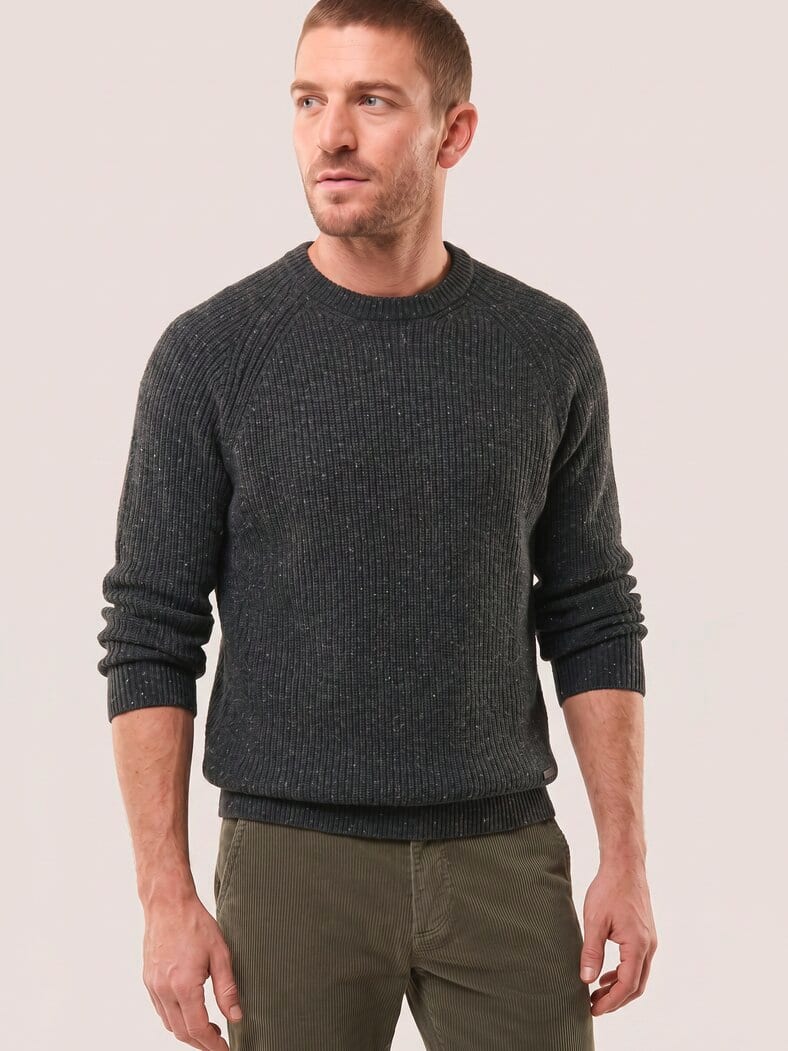 Rundhalspullover in Tweed Optik Anthrazit