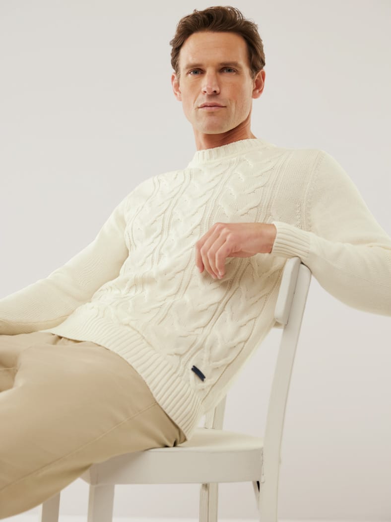 Zopfpullover Woolcot Offwhite