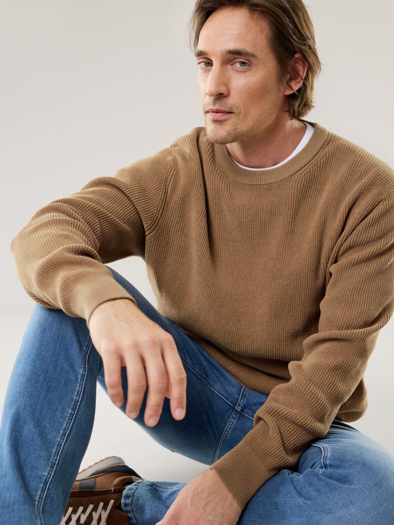Komfort Ripp-Pullover Camel