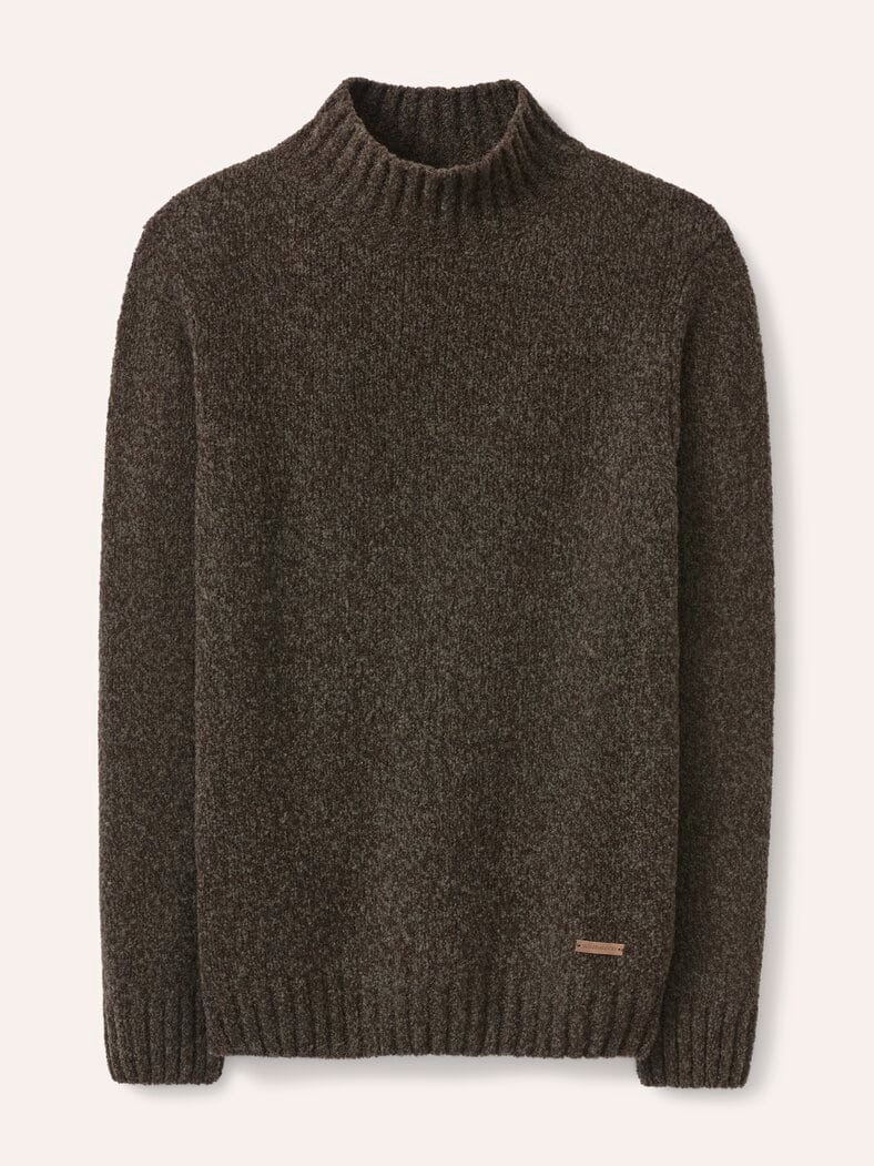 Stehkragen-Pullover in Boucle Optik Dunkelbraun