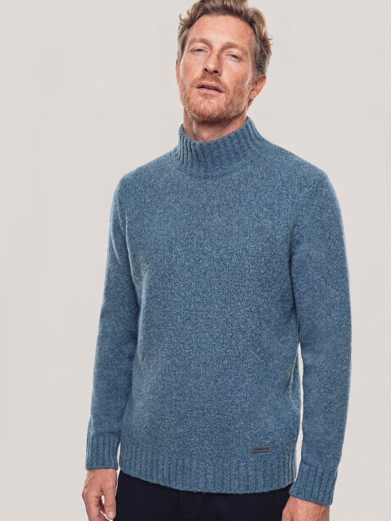 Stehkragen-Pullover in Boucle Optik Rauchblau