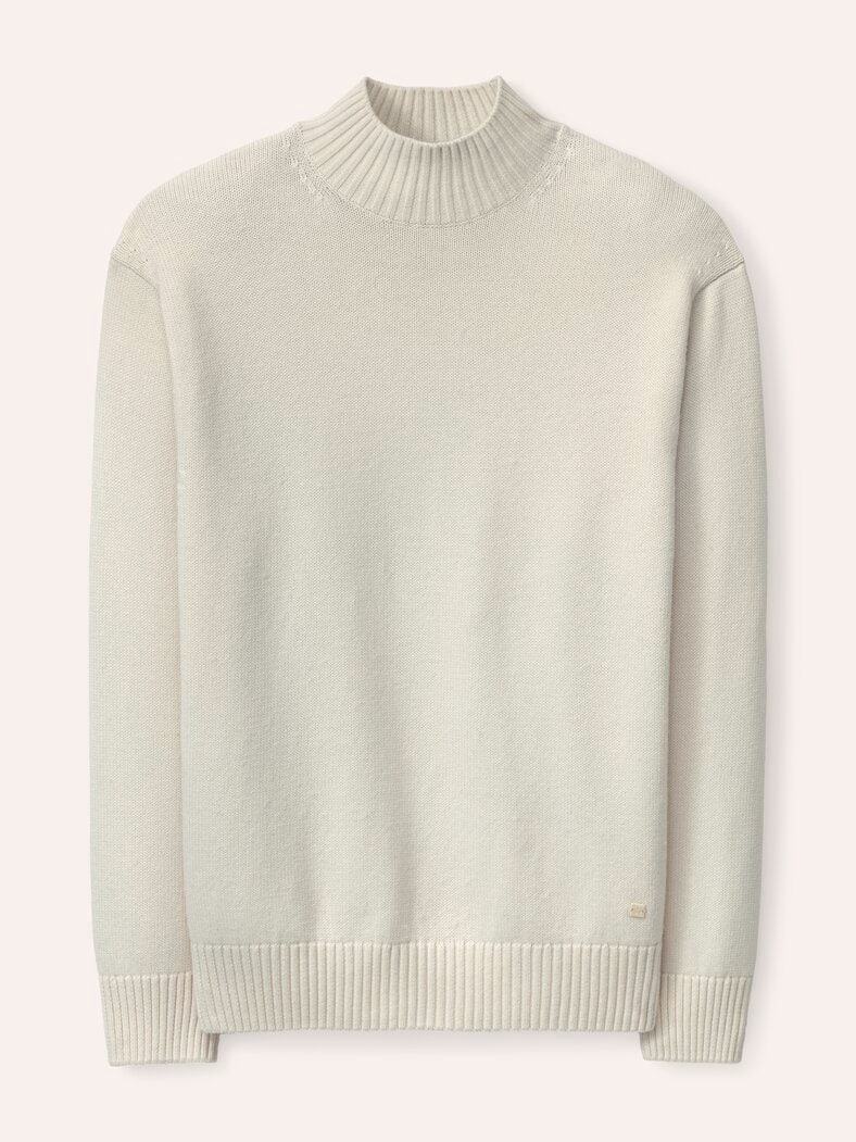 Stehkragen-Pullover mit Merinowolle Wollweiß