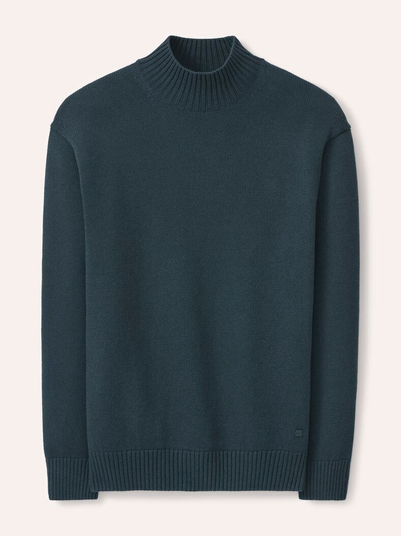 Stehkragen-Pullover mit Merinowolle Blaugrün