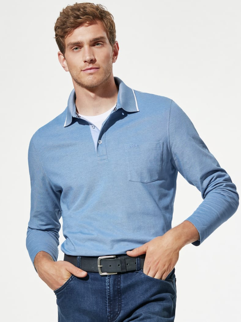 Extraglatt-Polo Thermoleicht Mittelblau