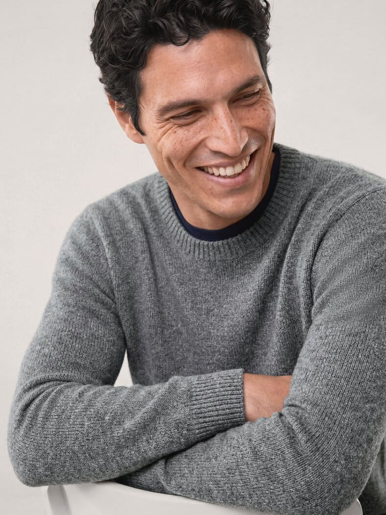 Premium Pullover mit Cashmere Grau Melange
