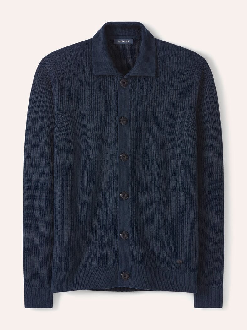 Gerippter Polo-Cardigan Marine