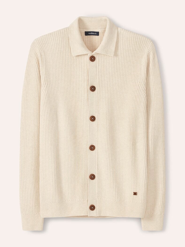 Gerippter Polo-Cardigan Wollweiß