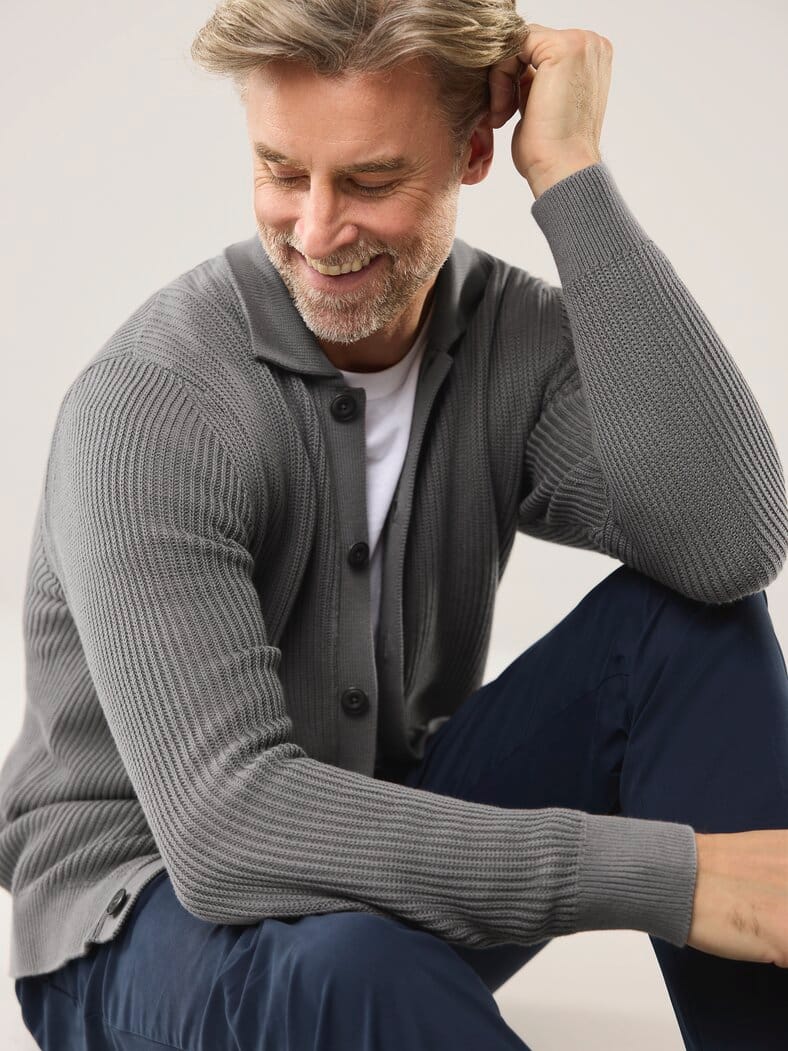 Gerippter Polo-Cardigan Grau