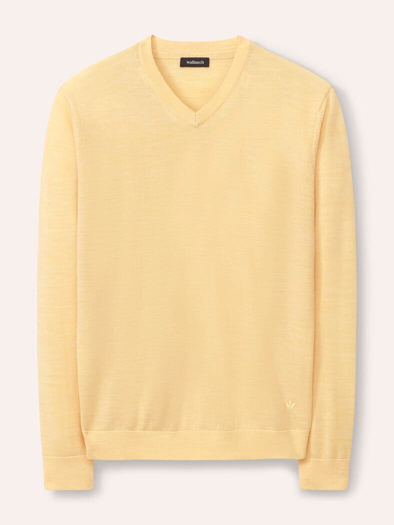 V-Pullover Merino Extrafein Zitronengelb