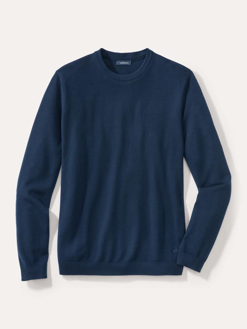 Rundhals-Pullover Merino Extrafein Marine