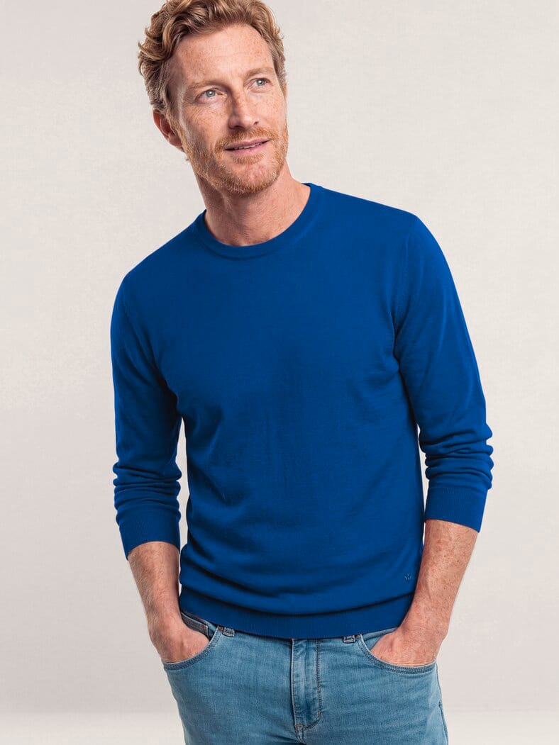 Rundhals-Pullover Merino Extrafein Königsblau