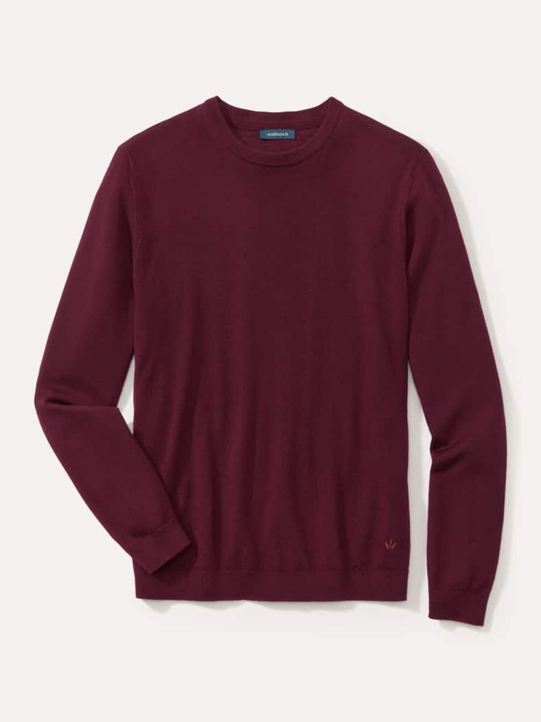 Rundhals-Pullover Merino Extrafein Bordeaux