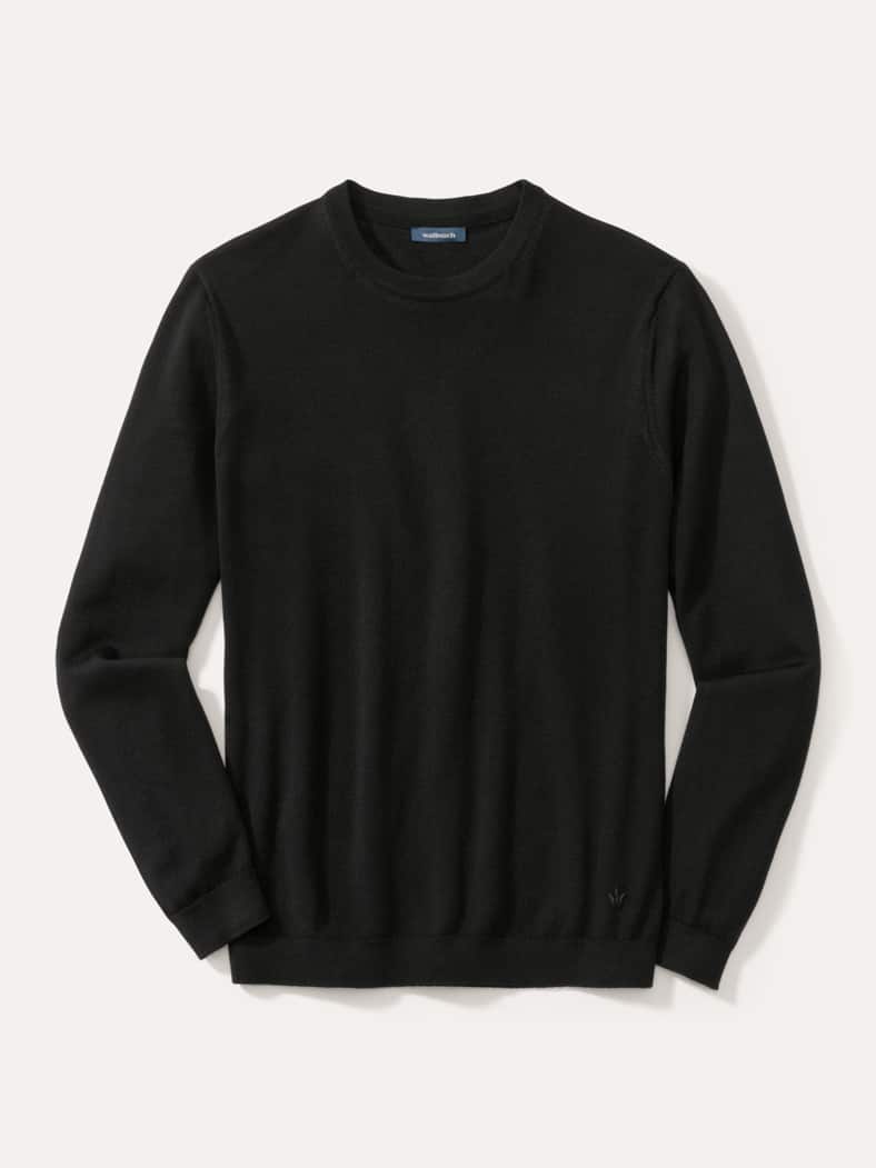 Rundhals-Pullover Merino Extrafein Schwarz
