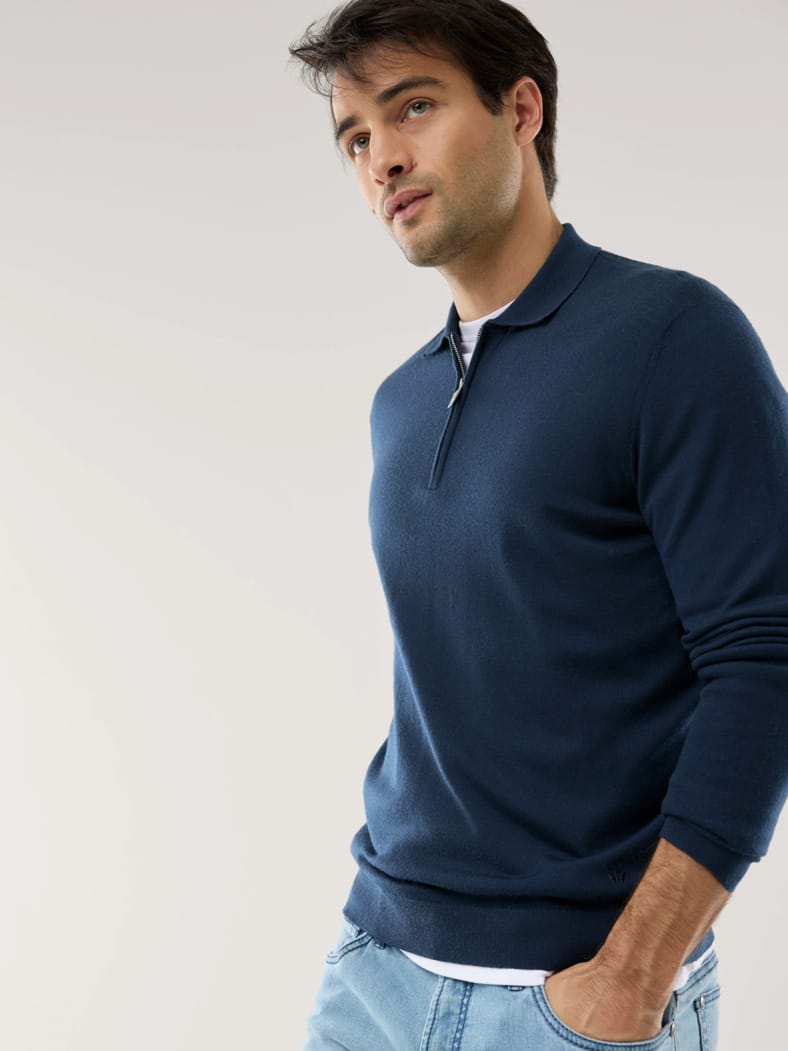 Polo-Pullover Merino Extrafein Marine