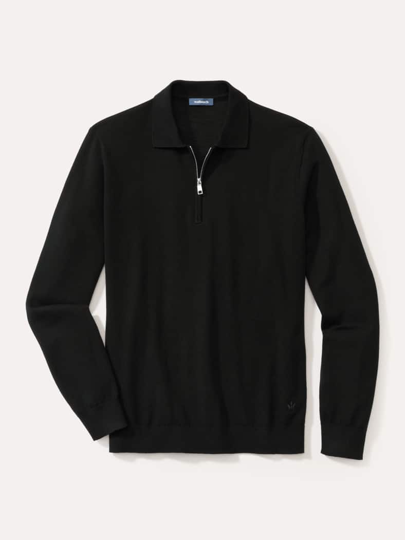 Polo-Pullover Merino Extrafein Schwarz