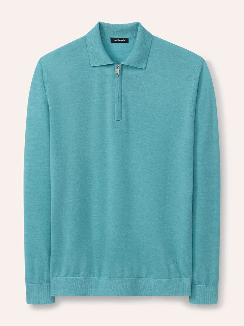 Polo-Pullover Merino Extrafein Mintgrün