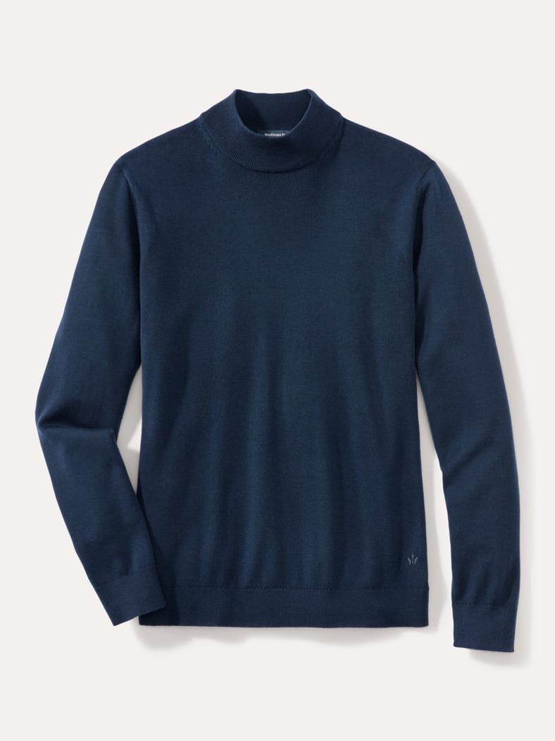 Stehbund-Pullover Merino Extrafein Marine