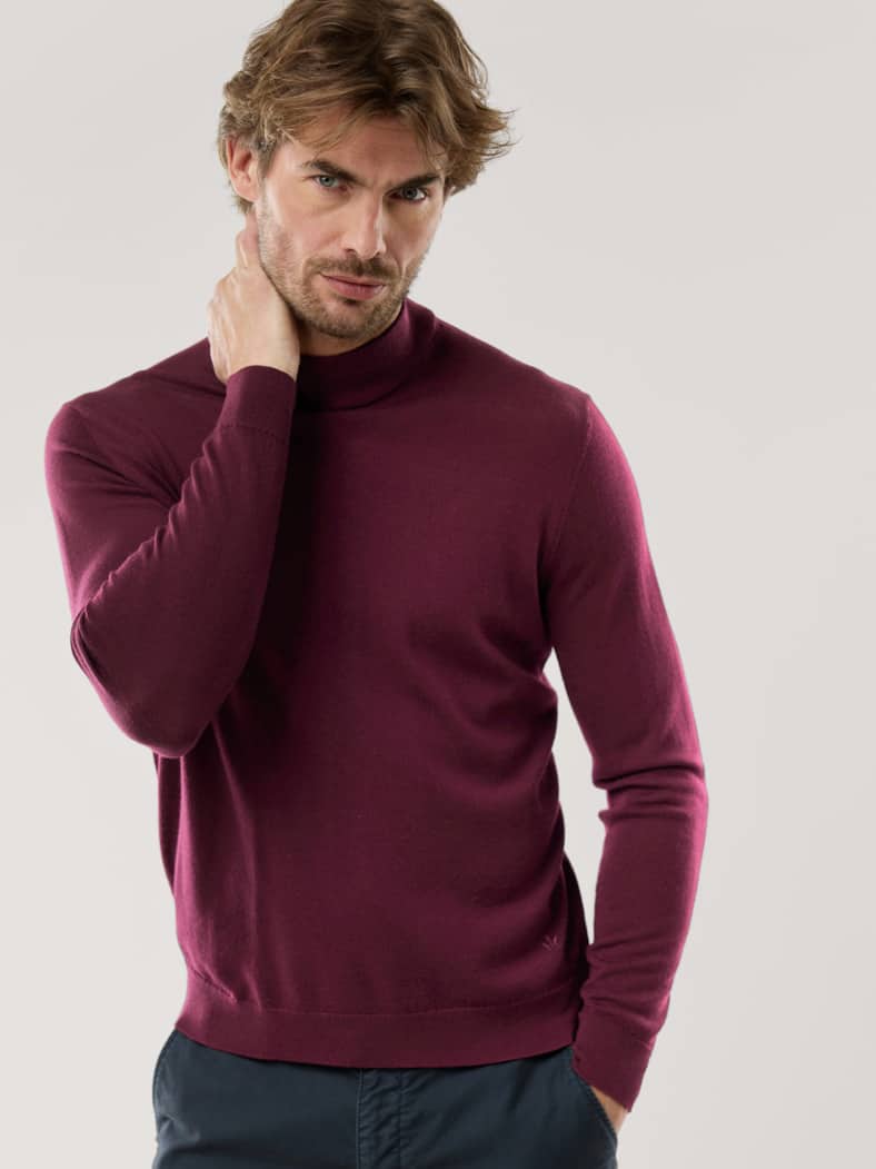 Stehbund-Pullover Merino Extrafein Bordeaux