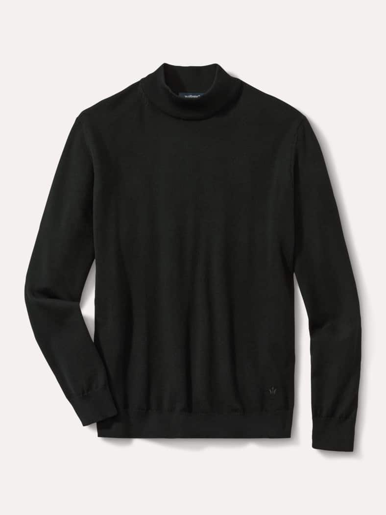 Stehbund-Pullover Merino Extrafein Schwarz
