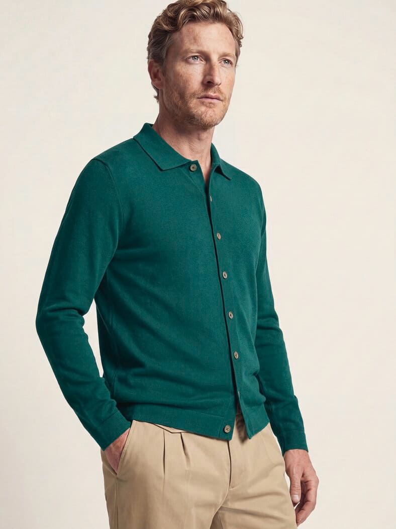 Strickpolo aus Merinowolle Blaugrün