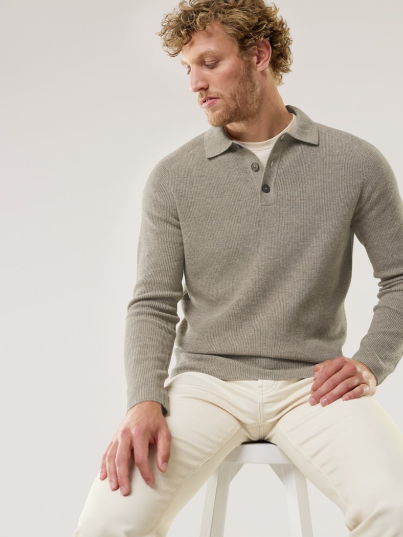 Patentstrick-Polopullover Oatmeal