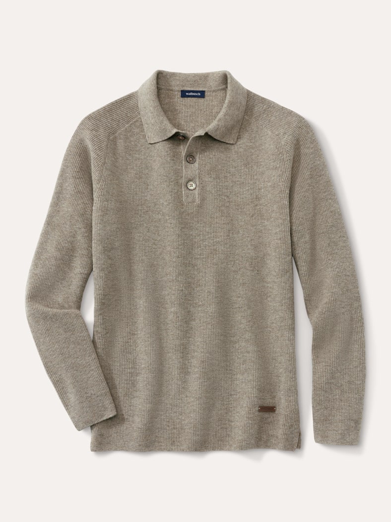 Patentstrick-Polopullover Oatmeal