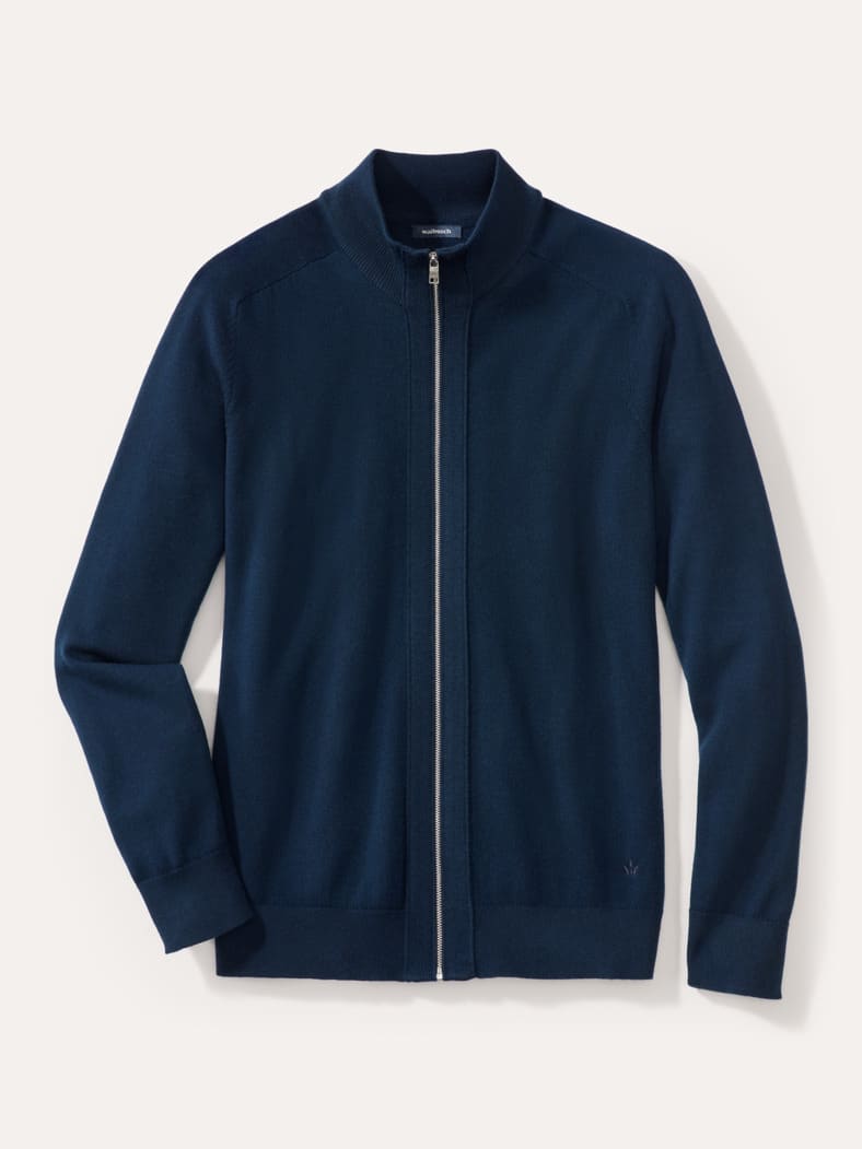 Zip-Strickjacke Merino Extrafein Marine