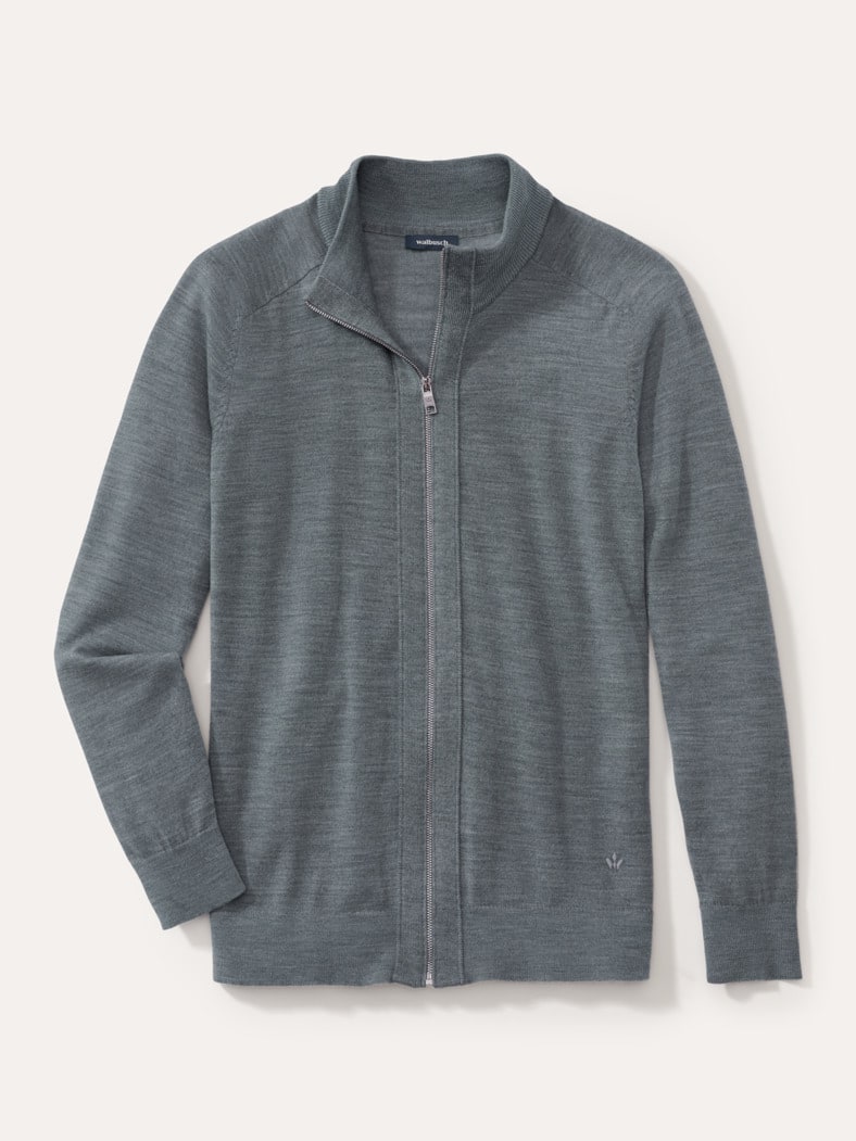 Zip-Strickjacke Merino Extrafein Grau Melange