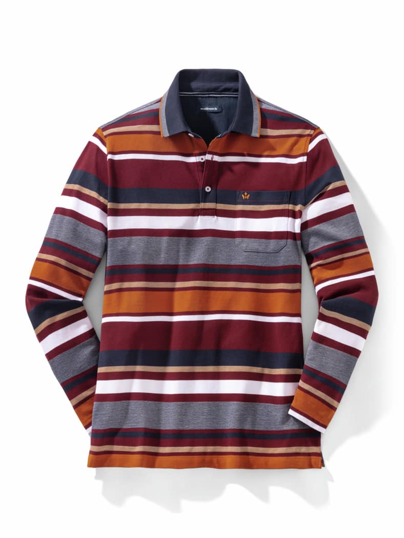 Extraglatt-Polo Thermoleicht Streifen Bordeaux