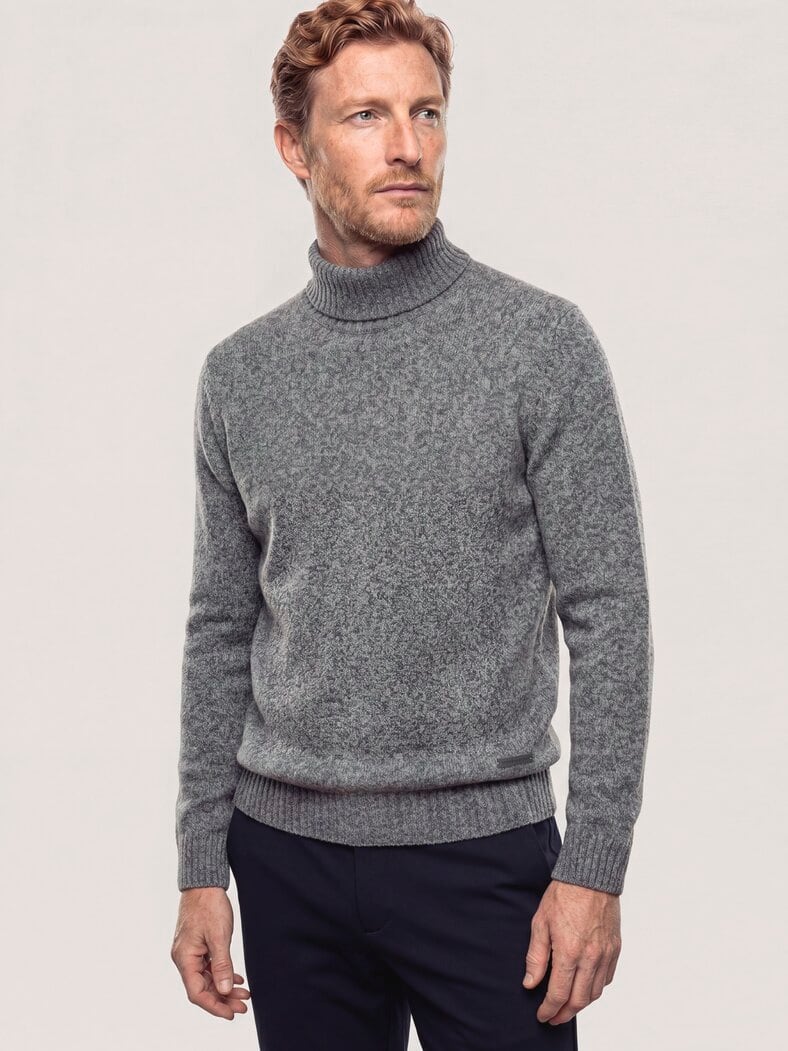 Rollkragenpullover aus Lammwolle Grau Melange