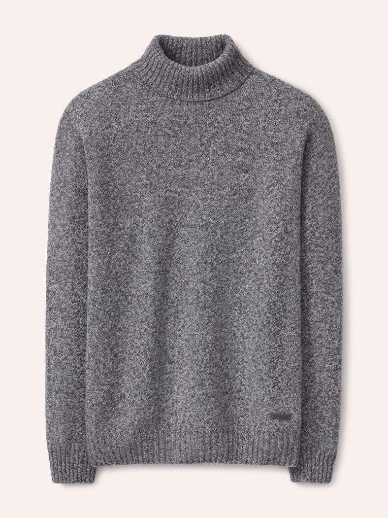 Rollkragenpullover aus Lammwolle Grau Melange