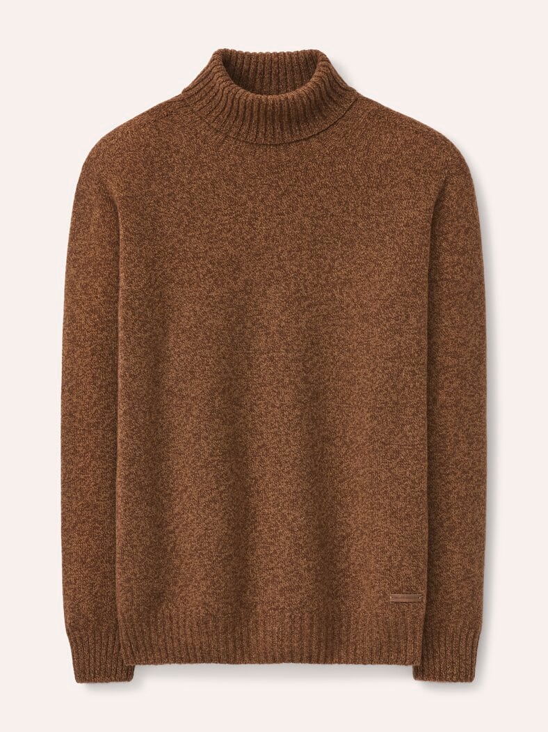 Rollkragenpullover aus Lammwolle Cognac