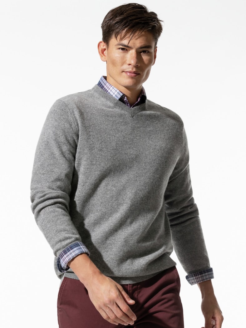 Premium Cashmere-Pullover Grau Melange
