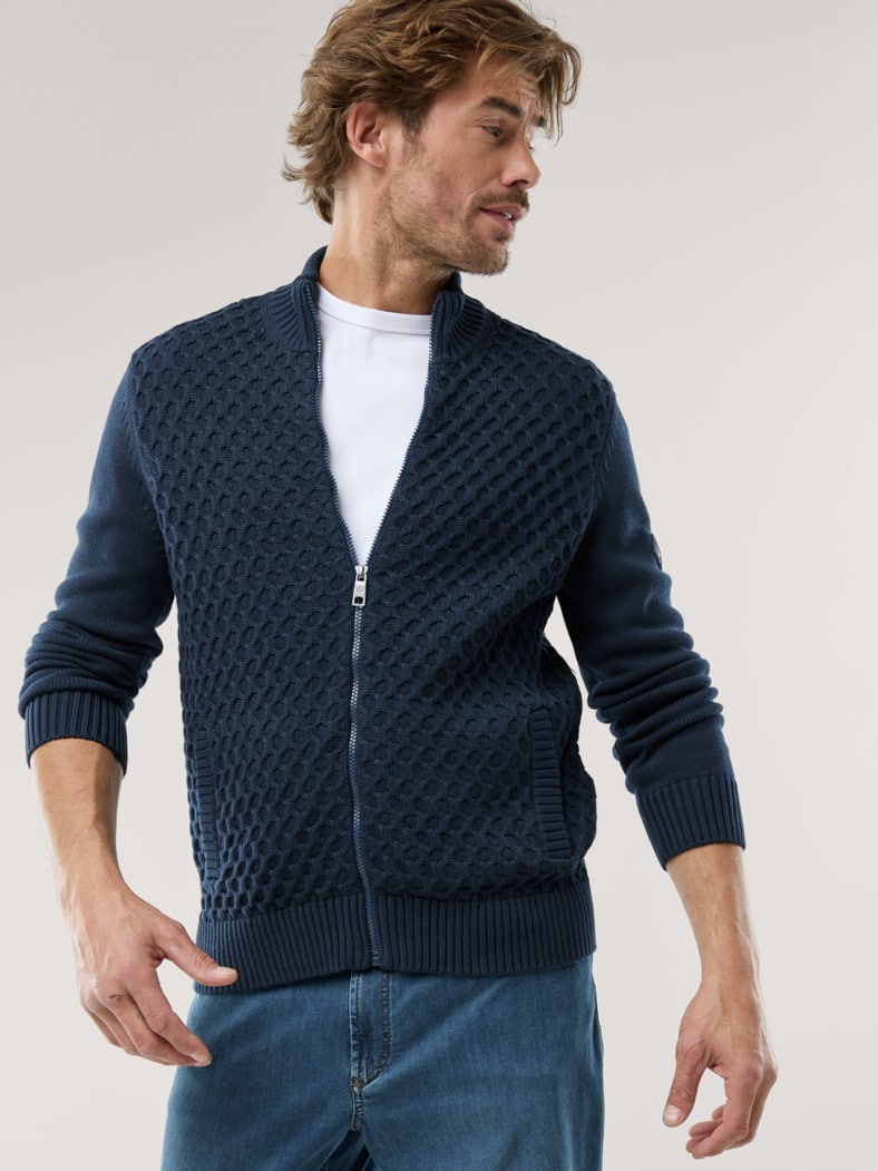 Premium Baumwoll-Strickjacke Marine