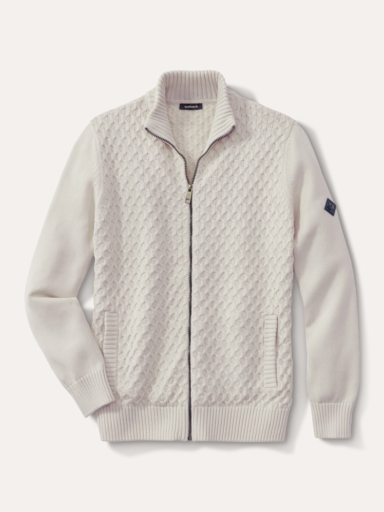 Premium Baumwoll-Strickjacke Wollweiß