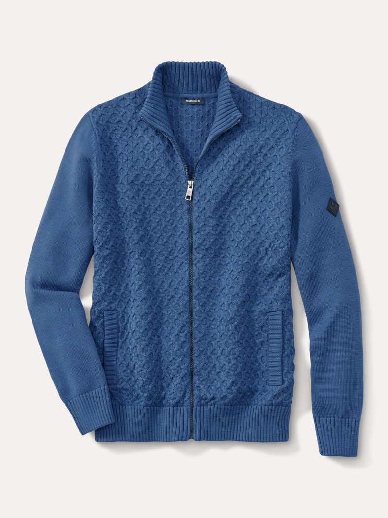 Premium Baumwoll-Strickjacke Lichtblau