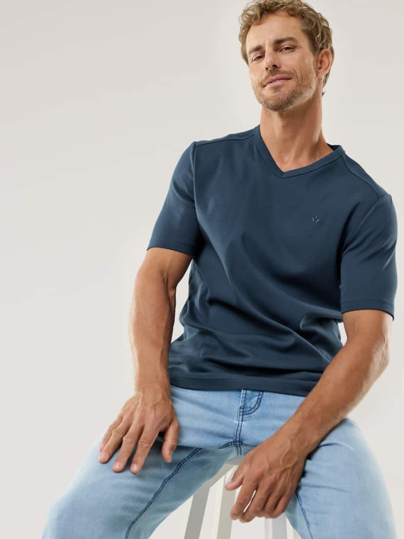 Zu schade für drunter-Shirt V-Neck Mittelblau