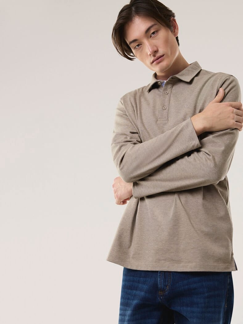 Langarmpolo aus Baumwollmix Sand