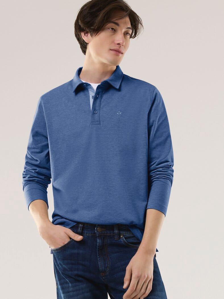 Langarmpolo aus Baumwollmix Blau