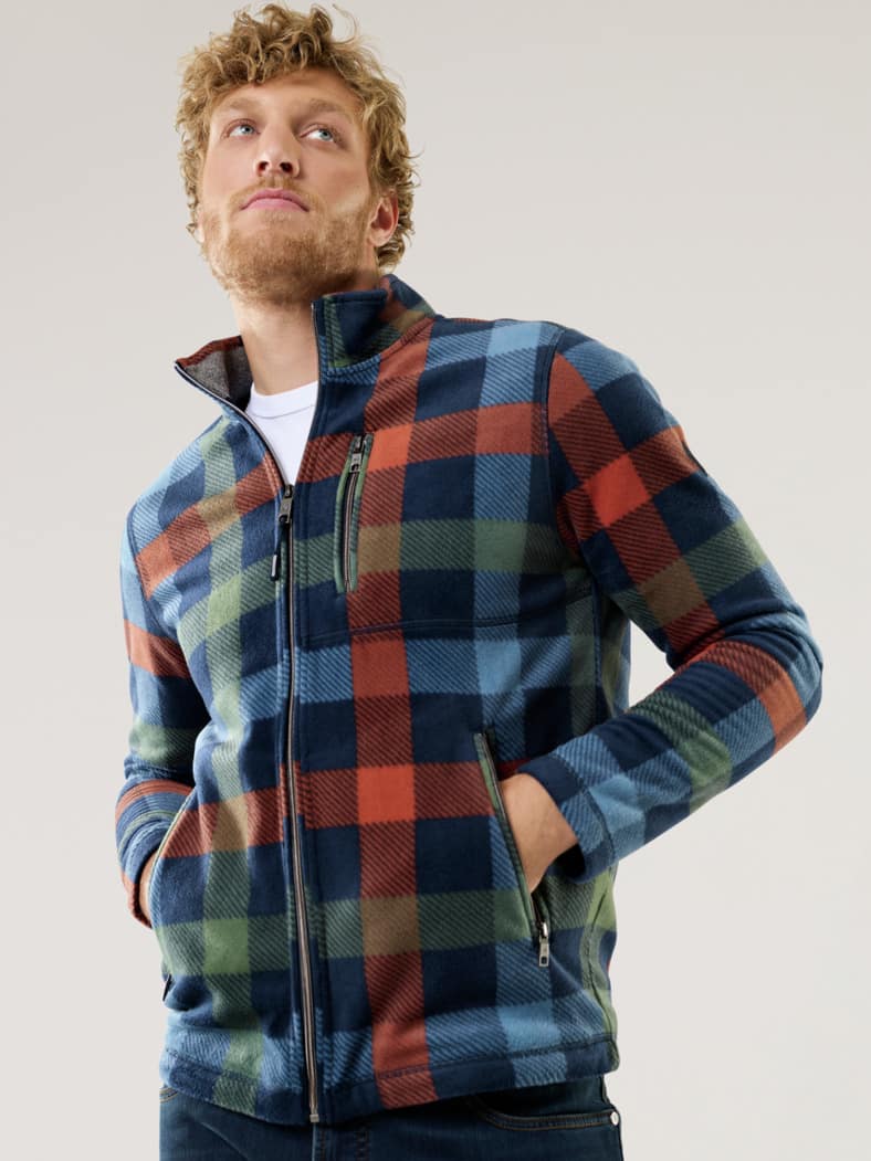 Huskyfleece Jacke Karo Marine