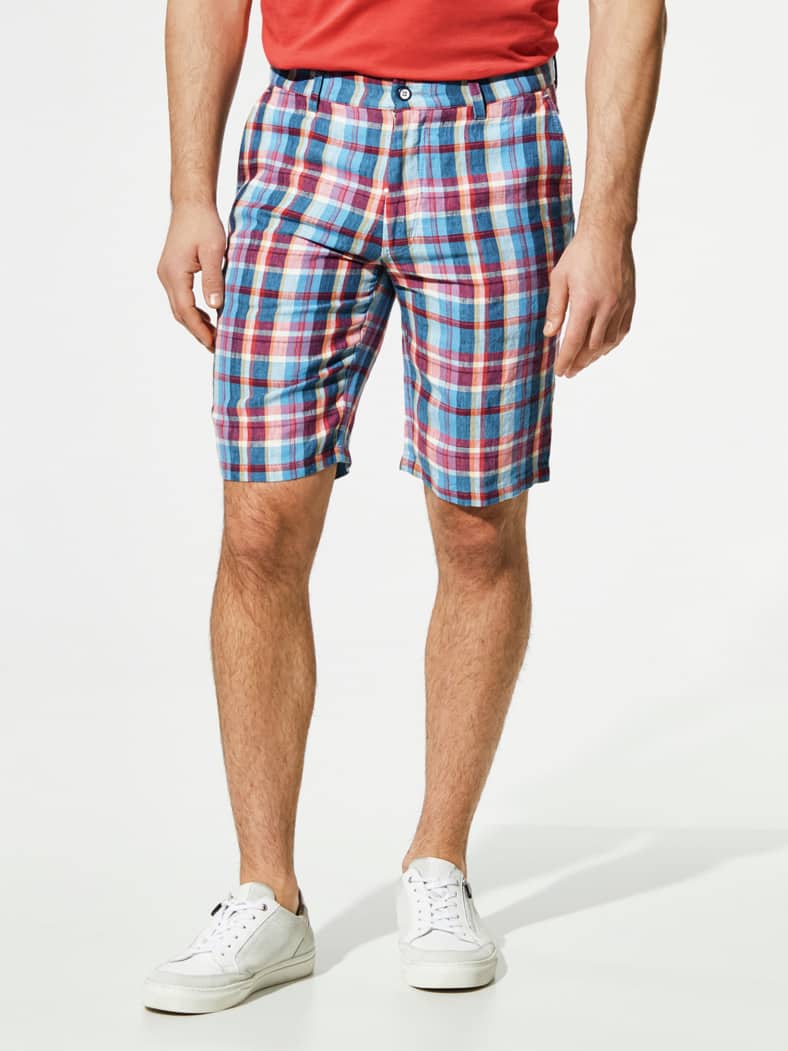 Leinen-Bermudas Blau-Rot Karo