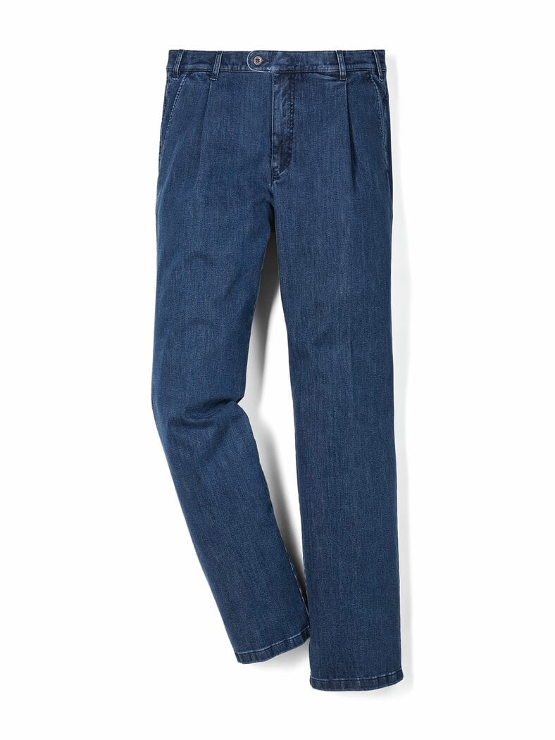 Extraglatt Flex-Bundfaltenjeans Mid Blue