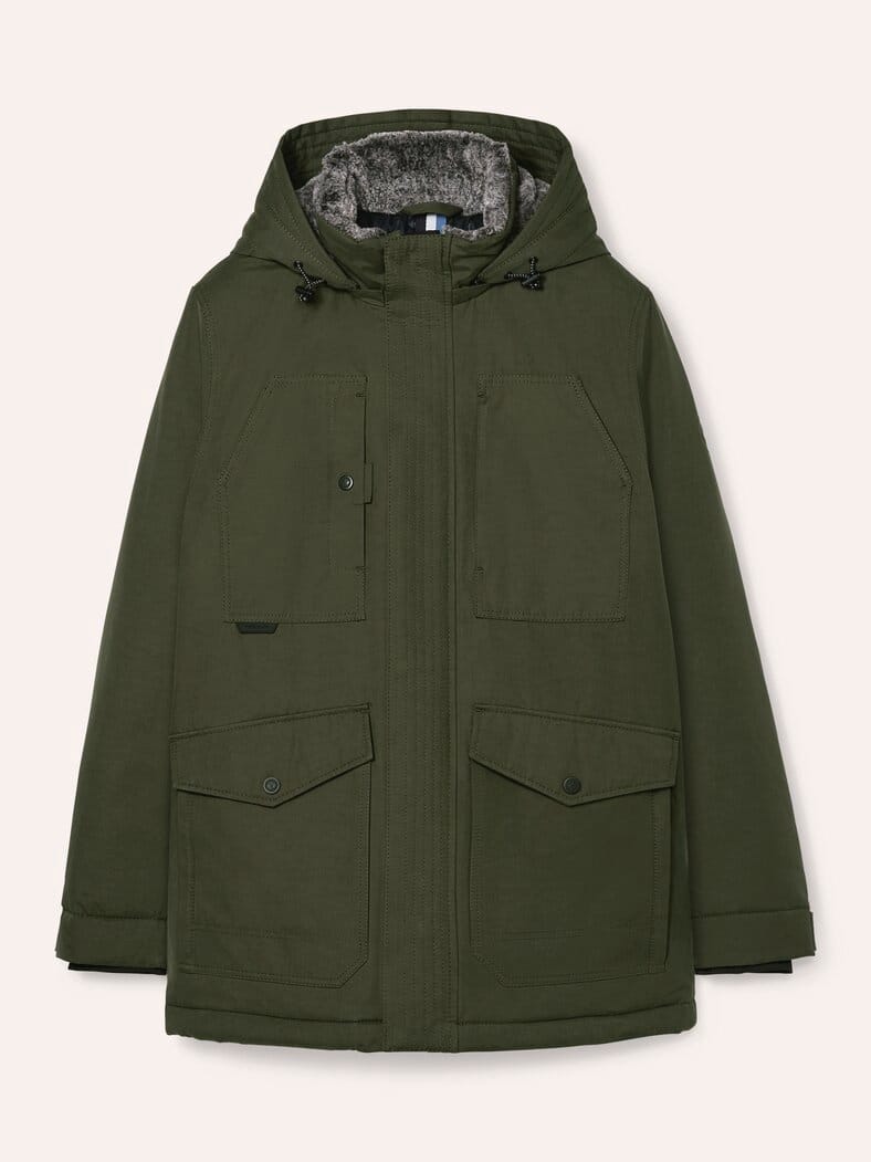 Warme Langjacke mit Kunstfell Oliv